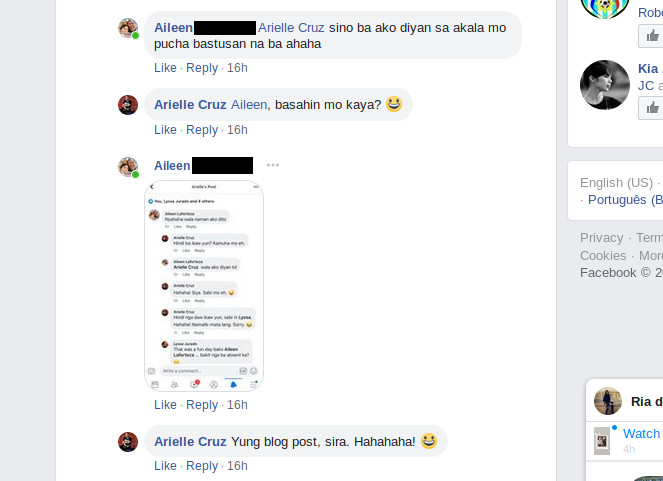 Aileen complaing on the Facebook comments.